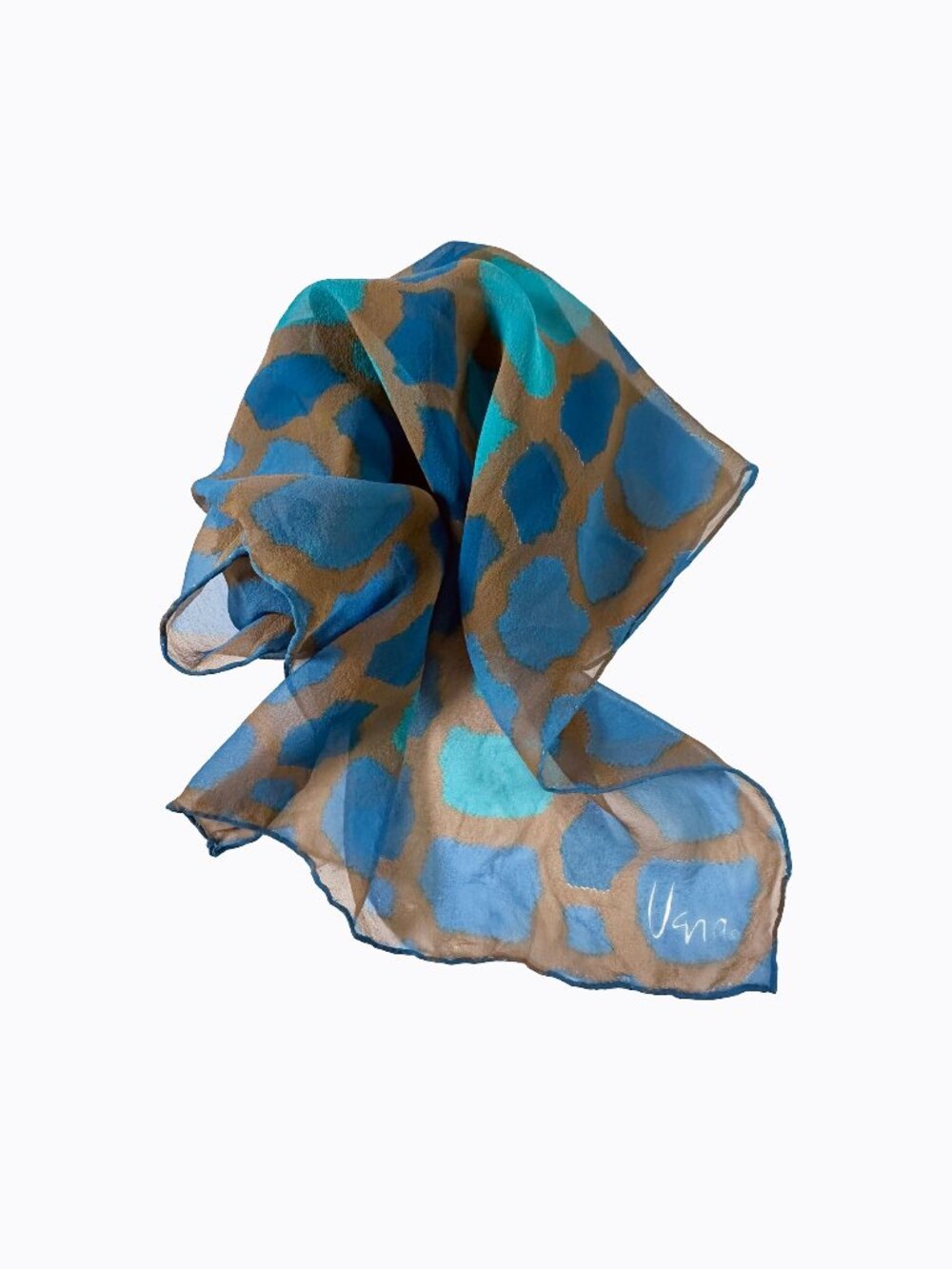 Vintage Vera Neumann Chiffon Scarf Blue Brown Abstract MCM Signed Art to Wear